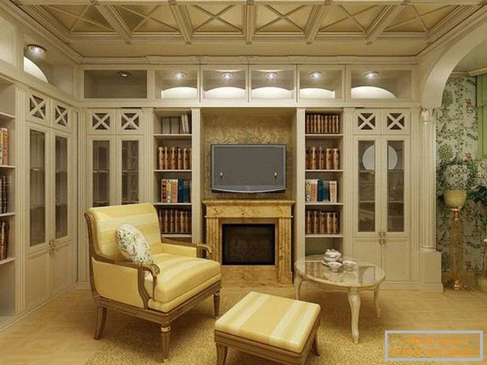 Світла гостьова кімната в стилі кантрі з правильно підібраним освітленням. В інтер'єрі в кращих традиціях кантрі використовуються елементи декору з дерева.