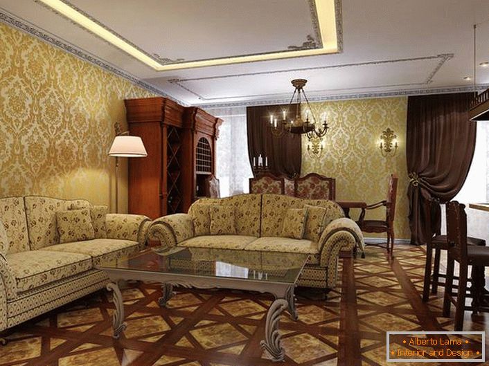 Світла кімната для гостей з контрастної темно-коричневими меблями з дерева.