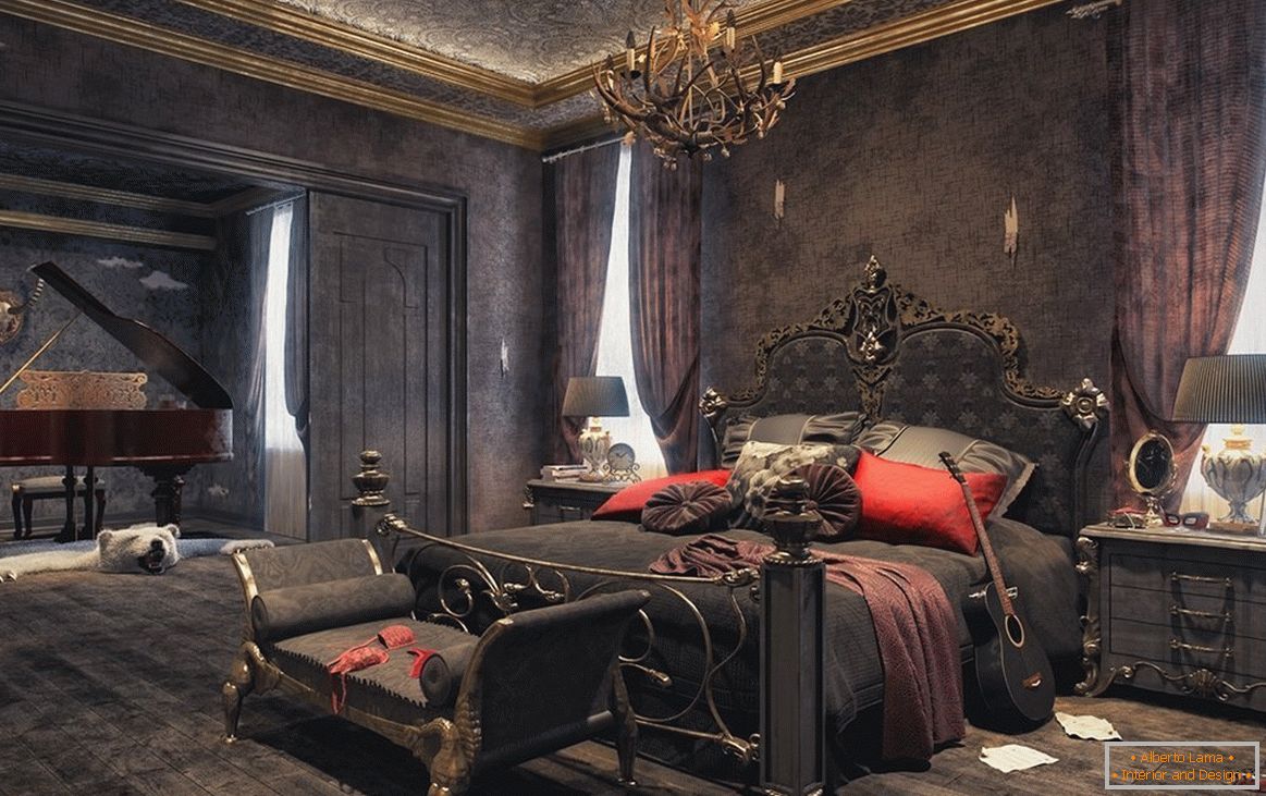 Спальня в готичному стилі в темных тонах