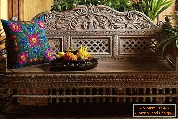 Індійська різьблені меблі - лава диван з подушками