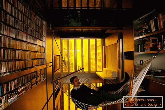 Інтер'єр невеликої кімнати: гамак в бібліотеці
