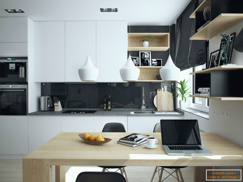 Інтер'єр маленької квартири в контрастних тонах - кухня