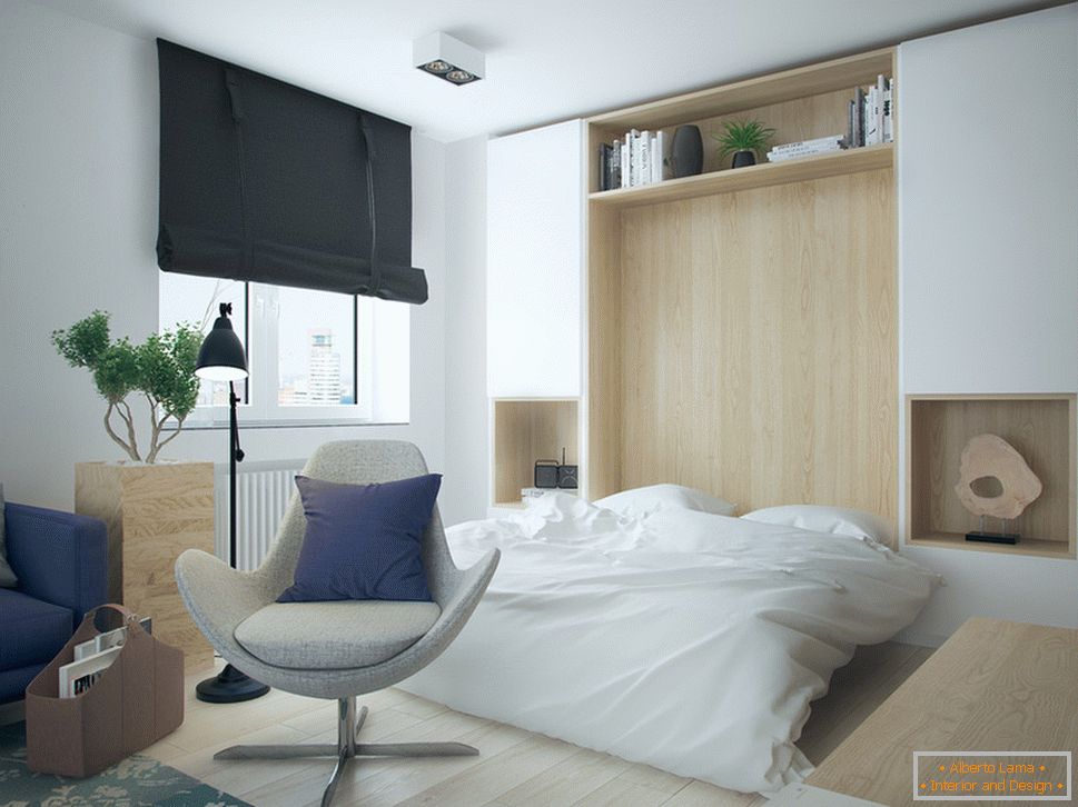 Інтер'єр маленької квартири в контрастних тонах - спальня