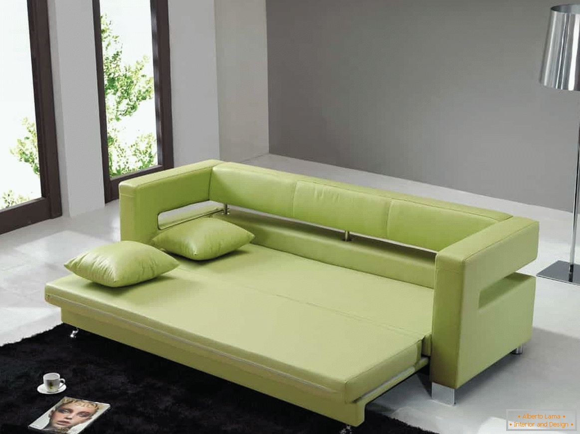 Висувний диван в зеленій еко-шкірі