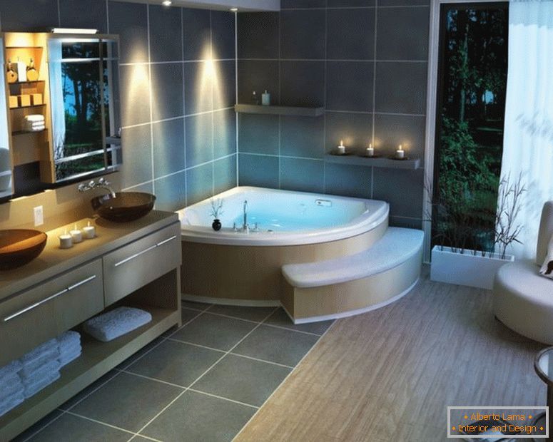 дивовижні прикраси, ідеї для захоплюючої ванни, натхненно-дизайнер-інтер'єр-пост-модерн-стиль-вражаюча біла-акрилова кутку-ванни-біля красивого білого тканини-ковзання-штори-вікна-як- як-бабро