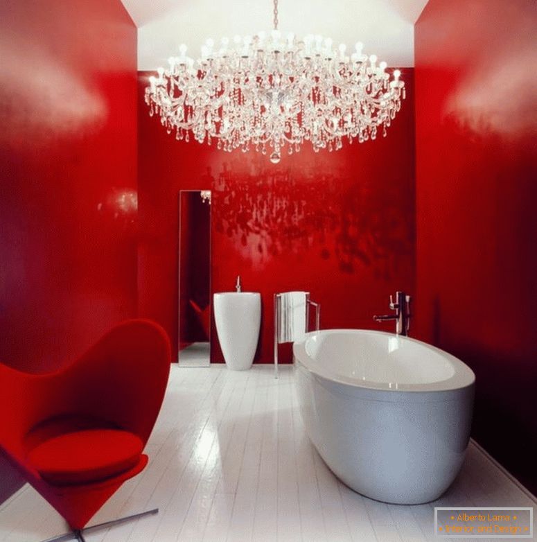 прохолодний-недорогий-ванної-реконструкції-ідеї-для-ванної-з великими люстрами-лампочка-і-червона-фарба-акцент-стіни-також-класичні-розкішні підвісні лампи-оздоблення-натхнення