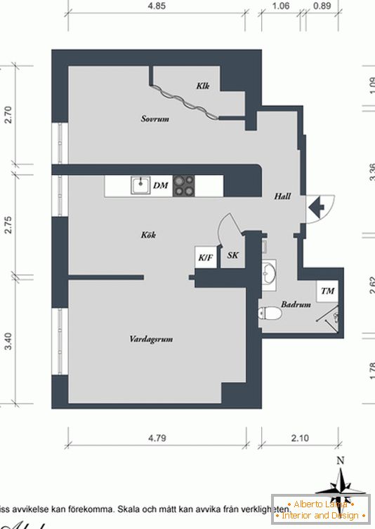 План двокімнатної квартири в Швеції