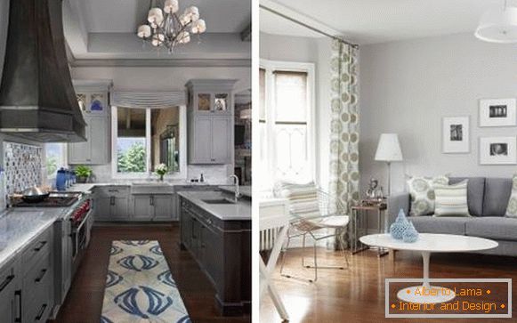 Сірий колір в інтер'єрі кухні і вітальні - добірка фото