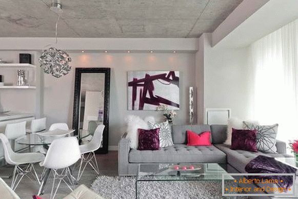 Сірий колір стін в інтер'єрі квартири в стилі лофт