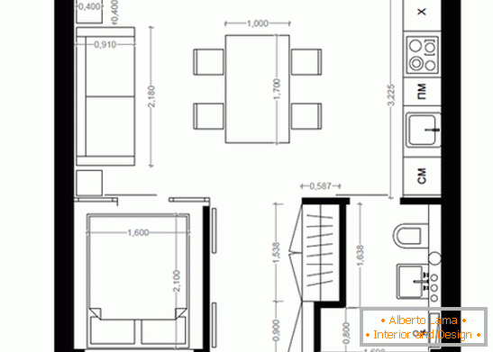 Планування двокімнатної квартири в стилі лофт