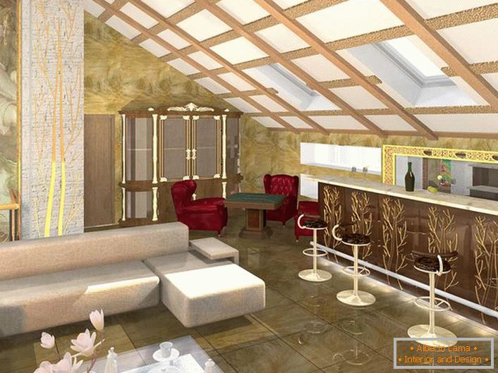 Дизайнерський проект правильно розпланованій кімнати для гостей в стилі модерн. Мінімум меблів, контрастні поєднання кольорів в кращих традиціях стилю.