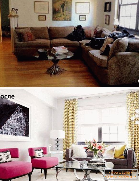 Як розставити меблі в вітальні - фото до і після перестановки