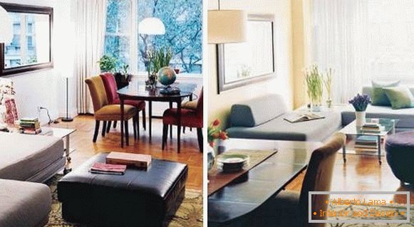 Планировка зала до и после перестановки мебели на фото