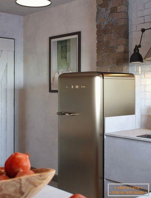 Холодильник на кухне в стиле лофт