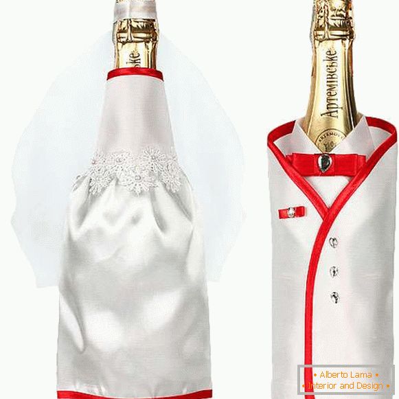 Як прикрасити весільну пляшку шампанського своїми руками - кращі ідеї з фото
