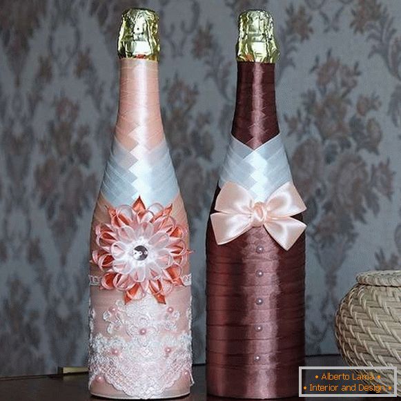 Як прикрасити пляшку шампанського своїми руками на 8 березня стрічками