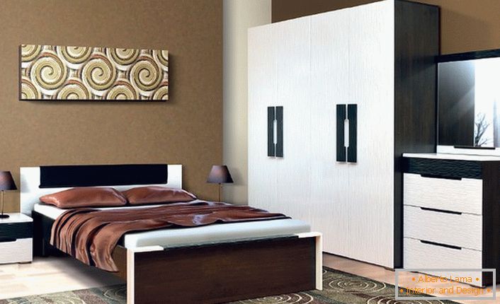 Модульні меблі ідеально виглядає в спальні венге. 