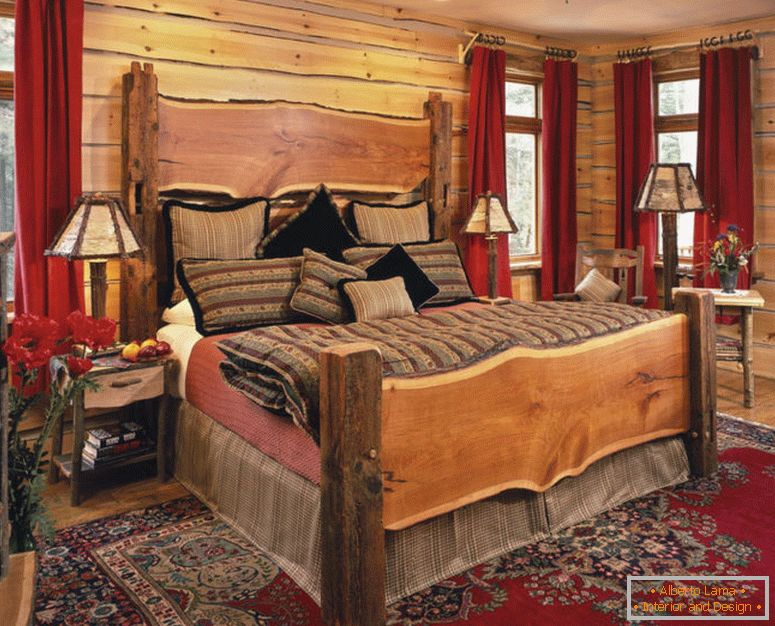 чудові стілові лампи та фантастичні ліжко-рустик-спальні ідеї з традиційним червоним килимом