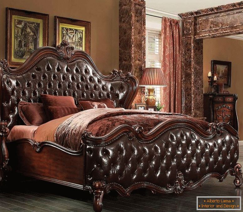 традиційно-ліжко-темно-коричневий-пу-вишневий-дуб-санях-ак-шато-б1