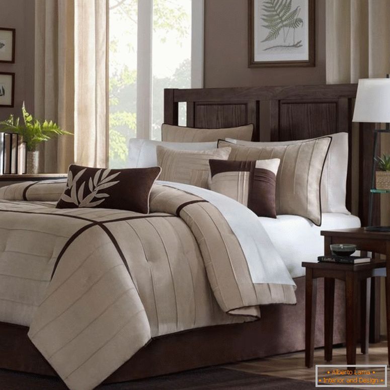 компактні спальні-декоративні ідеї-коричневий і крем-фанеру-будильники-лампи-коричневий-каліграфія-сільський-гумові