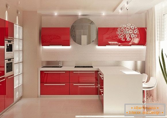 встроенная кухонні меблі яркого цвета