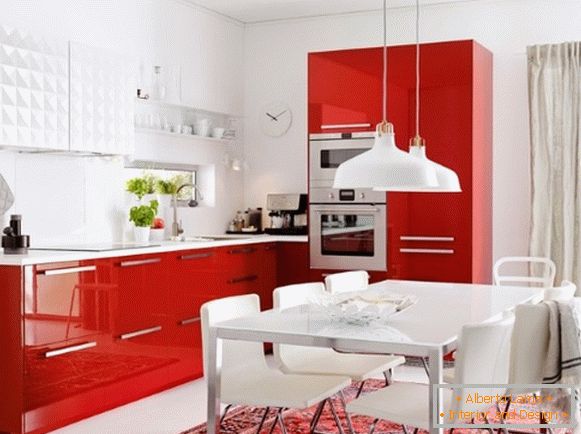 Дизайн червоно білої кухні фото 13