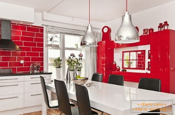 Кухня червона з білим фото 14
