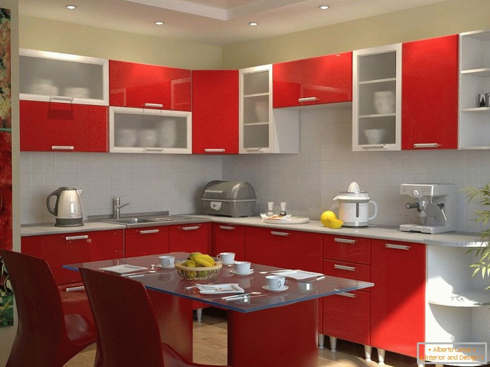 Кухонні меблі з червоним фасадом