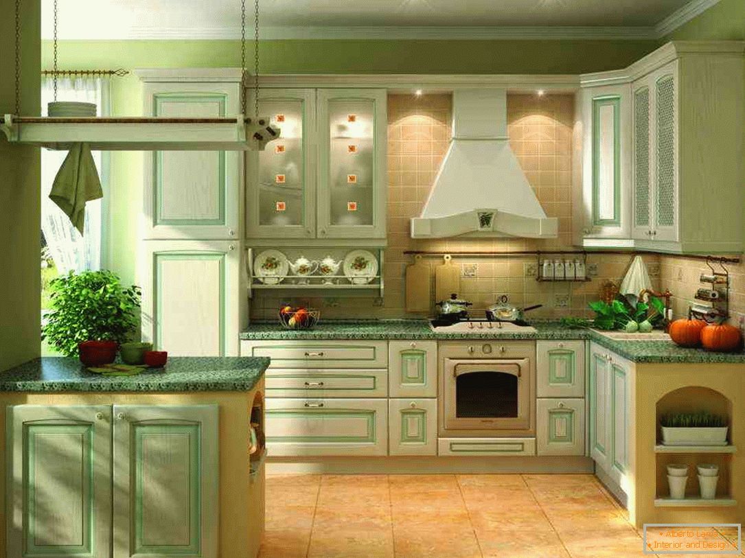 Оливковий колір в інтер'єрі кухні