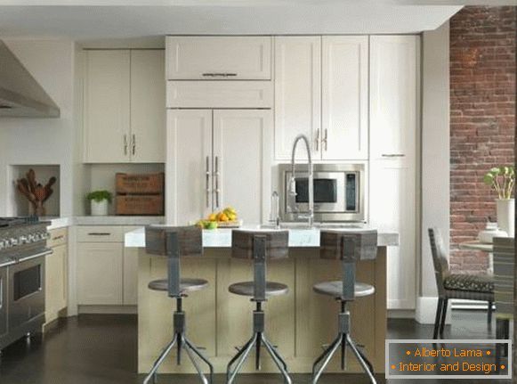 Дизайн кухні в стилі лофт - фото з барними стільцями індастріал