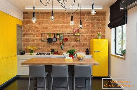Кухні в стилі лофт з цеглою - фото з яскравим декором