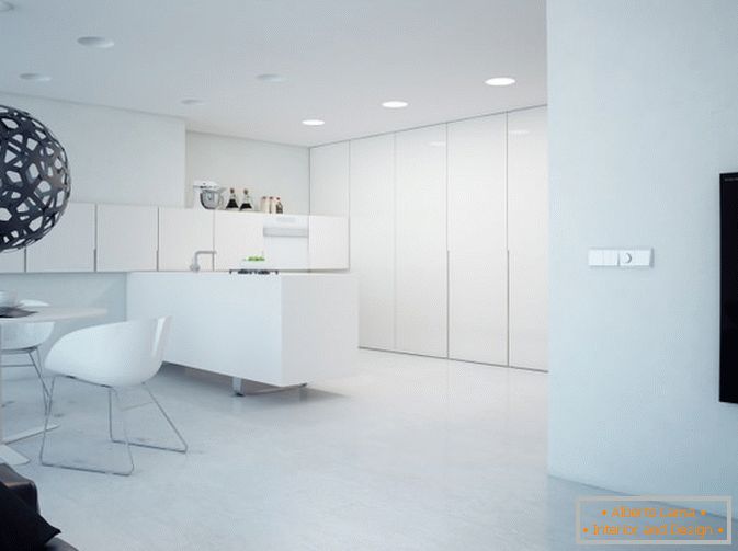 Кухня квартири-студії в білому кольорі