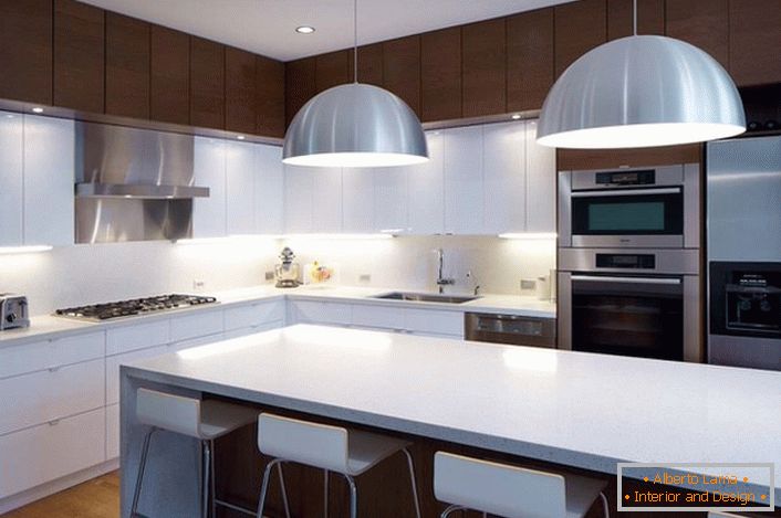 Дизайнерське рішення в стилі мінімалізм для просторою, світлою кухні. 