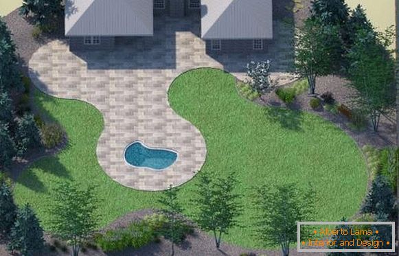 Планування ділянки заміського будинку з басейном і терасою