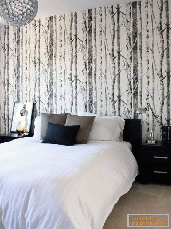 Чорно-білі шпалери в спальню - фото дизайн ліс