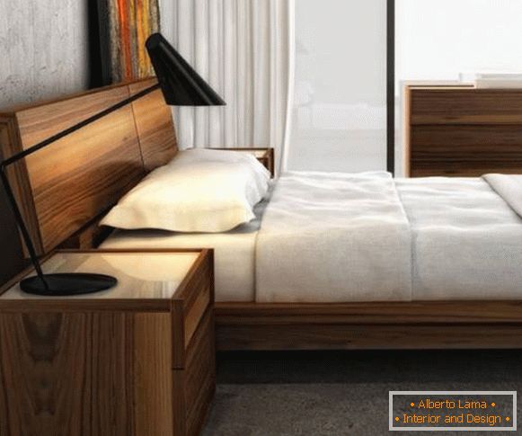 Модная кровать для спальні із дерева - фото в інтерьере