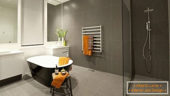Дизайн ванної в сірому кольорі і стилі мінімал
