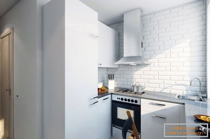 Біла кухня маленької квартири-студії в Росії
