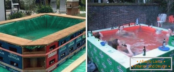 Як зробити басейн на дачі з ящиків і березента - фото