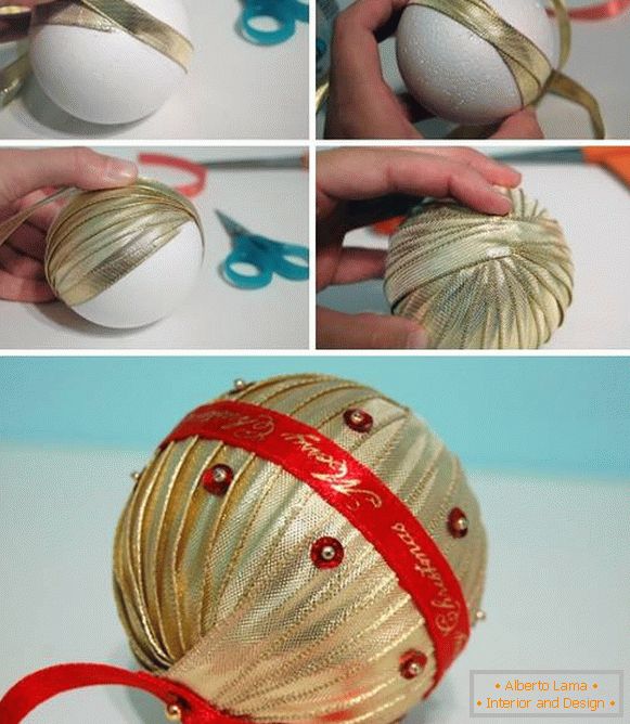 Як зробити новорічний куля з атласних стрічок