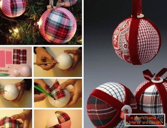Стильна саморобка - новорічний куля з тканини і стрічок