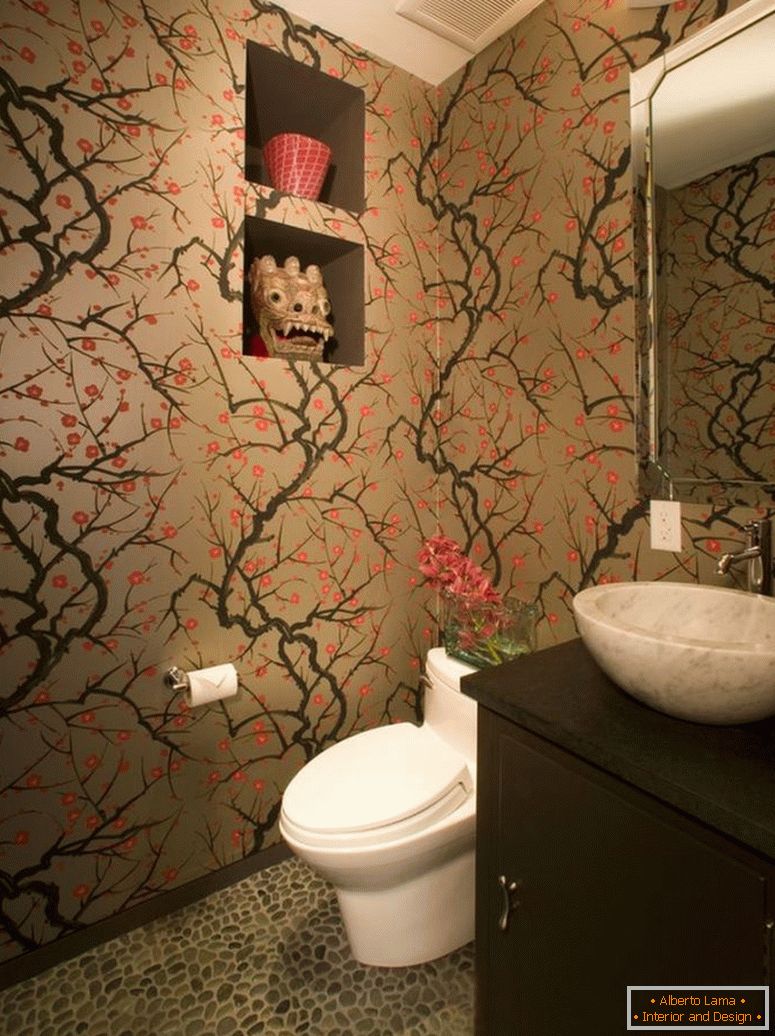 азіатський стиль в одній ванною з вишнею-цвітом шпалери