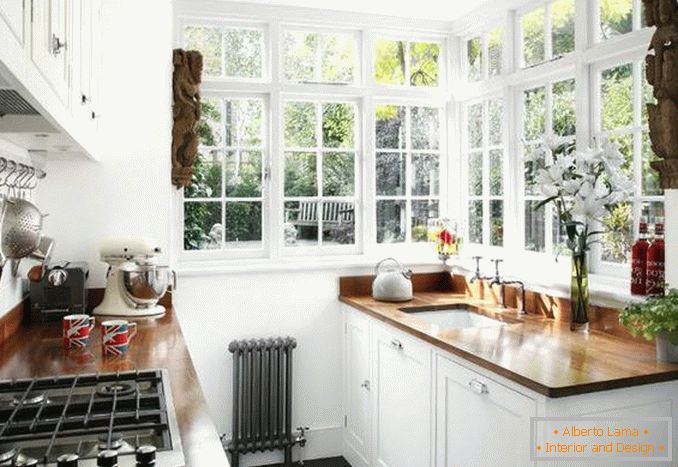 дизайн кухні з кутовим вікном фото