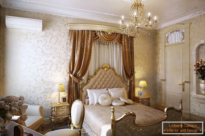 Тільки правильно підібрані меблі, як в цій спальні, може стати яскравим прикладом барочного стилю.