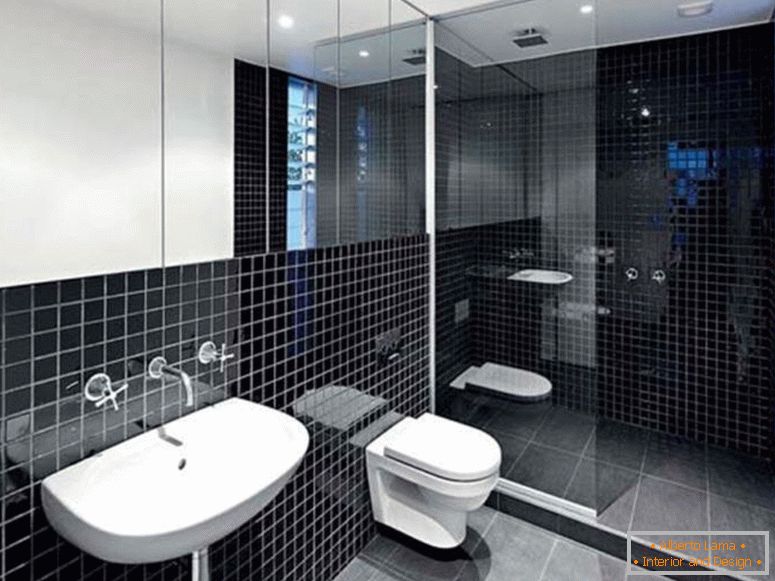 Мінімалізм-інтер'єр-декор-зв'язаний з чорною ванною ідеї-для сучасної ванної мебльований-з-фарфор-раковина-і-стіни-кран-під великою стіною-дзеркало