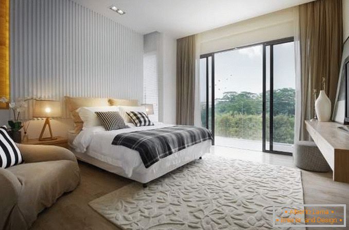 Спальня з панорамними вікнами - фото красивого інтер'єру