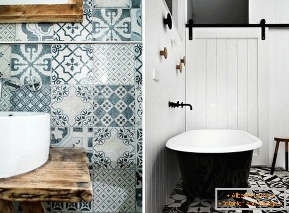 Незвичайна обробка ванної кімнати плиткою фото дизайн