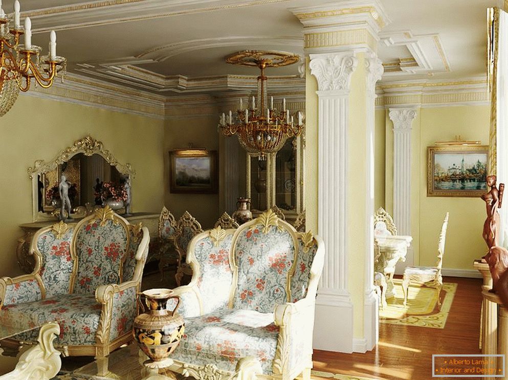 Вишуканий, наповнений розкішшю стиль бароко для гостьової кімнати. Правильний приклад освітлення для стилю бароко.