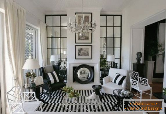 Чорно-білий і смугастий дизайн вітальні