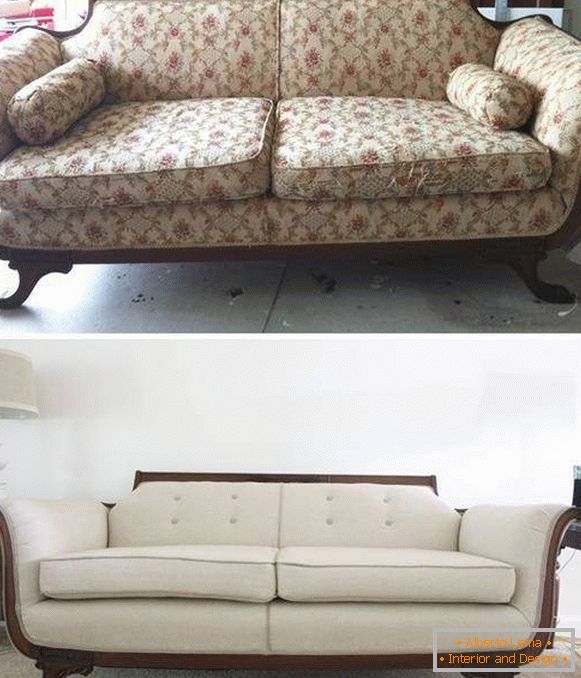 Реставрація м'яких меблів - фото дивана до і після